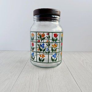 Vintage Anchor Hocking 1983 Spring Floral Glass Canister